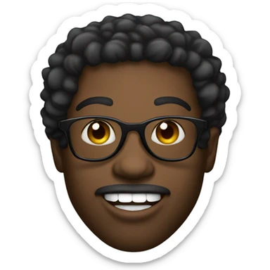 African-American guy with grills in mouth square framed shades, and low curly hair sticker