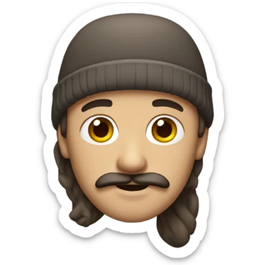 man with mustache, brown hair and a beanie on sticker