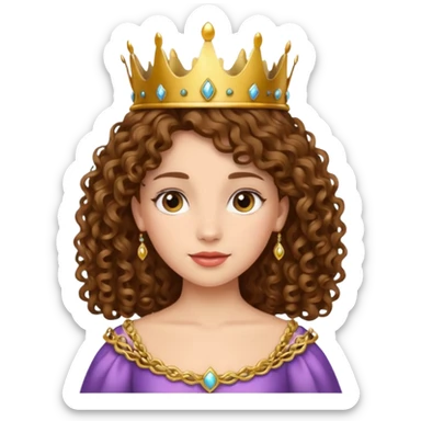 Princess with curly brown hair, small crown sticker
