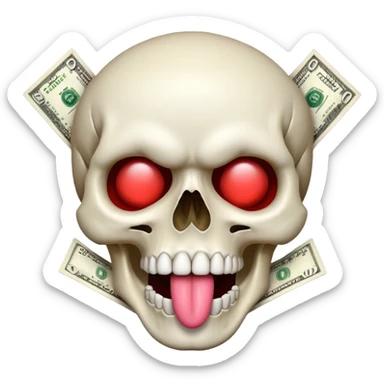 Money White Skull Emoji and Tongue Face sticker
