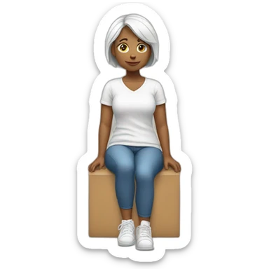 woman with white hear leaning on her left knee  sticker