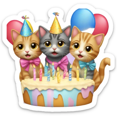 3 kittens at a birthday party sticker