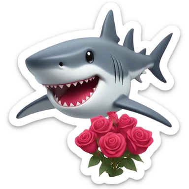 pink shark holding a red rose sticker