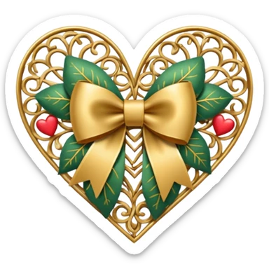 nature-inspired heart with a gold bow and heart pattern on the bow sticker