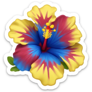 Red centered blue hibiscus flower with yellow leafs sticker