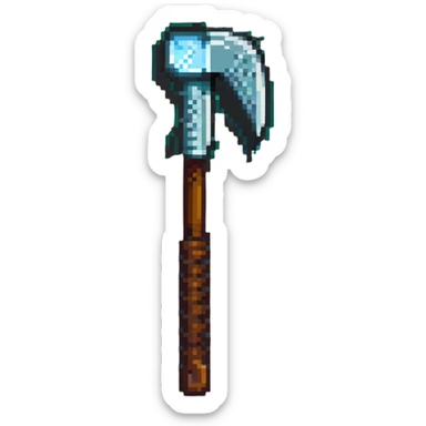 pixelated Minecraft diamond pickaxe with brown handle sticker