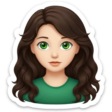 iOS style emoji. A girl with long dark brown wavy hair. sticker