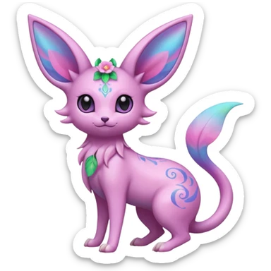 Colorful Floral-Painted Spring-Bloom Iridescent Cute Roserade-Espeon-Fakémon creature (full body) sticker