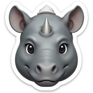 cinematic-noble-cute-rhinoceros-portrait-emoji,slate-grey-hide-poised-and-regal,-with-a-massive,-powerful-build-and-a-thick,--deep-set-soulful-piercing-eyes,-simplified-yet-sharp-and-sophisticated-features,-highly-detailed,-large-black-eyes, white horn, front facing sticker