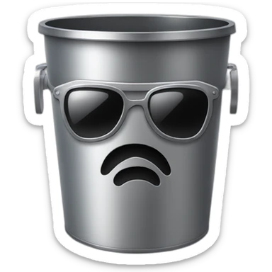 metal trash can with similing sunglasses face, brain on top sticker