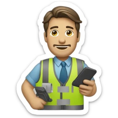 trabajador con un celular sticker