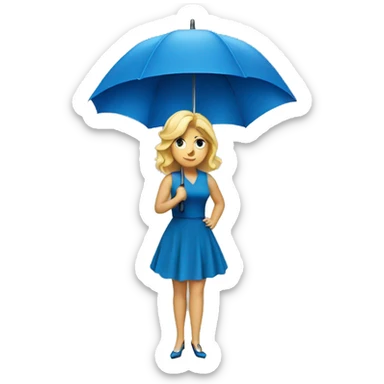 Blond haired lady with an umbrella and a Blue dress sticker