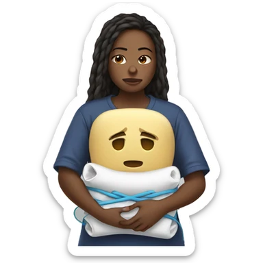 girl in pain holding heating pad with cord sticker