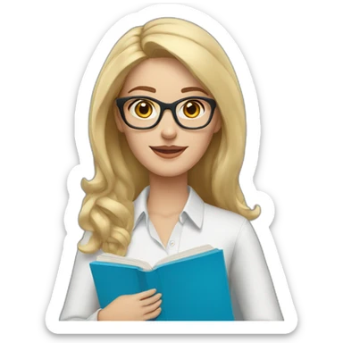 Woman teacher blonde hair brown glasses blue eyes books sticker