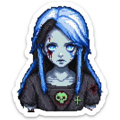 zombie girl with dark hair and blue eyes sticker