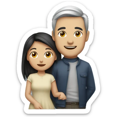 Young Asian girl with husband  sticker