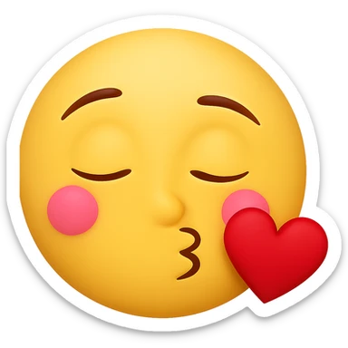 Add a red heart to the kissing emoji with eyes closed, keep the background transparent, maintain the emoji style and details. sticker