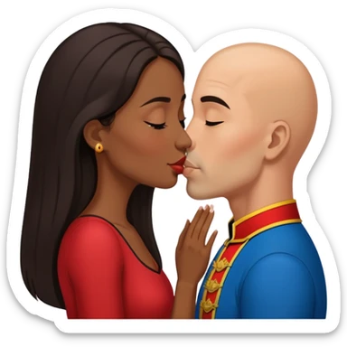 short venezuelan woman with long dark hair kissing tall bald Mexican  man sticker