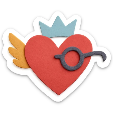 a heart with accessories, layered paper look, paper craft style sticker