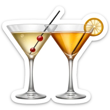 two realistic glasses of cocktail in emoji style, martini glass shape, no straw, no fruit, no ice sticker