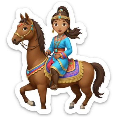 mongolian woman on horse full body sticker