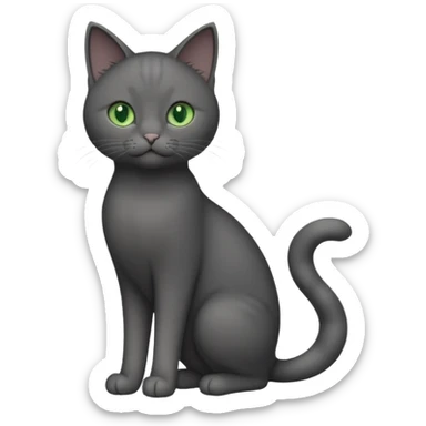 full body completely solid dark grey cat with green eyes and white paws sticker
