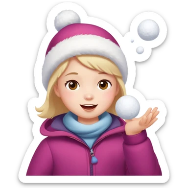 a child throwing a snowball, snowy background, cheerful expression sticker