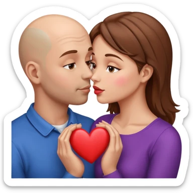 Loving couple kissing, Love, hearts. Woman brown hair, man is bald sticker