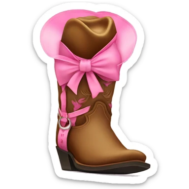 Cowboy boot with pink bow tied on sticker