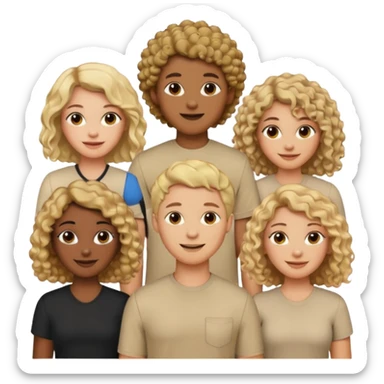 group of people  together ; men and women with brown, blonde, black hair- short hair, long hair and curly hairr wearing beige shirts aesthetic no collar, brown people, white people, black people sticker