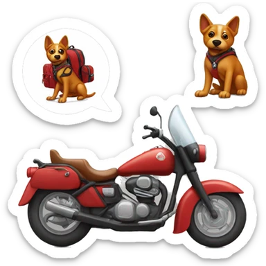 red dog with a backpack on a motorcycle sticker