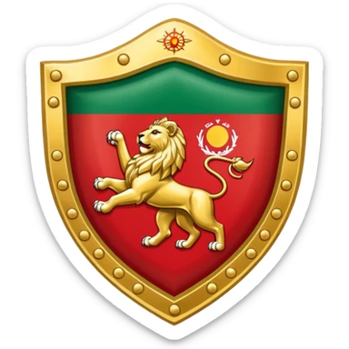 rectangular shield with the flag of Iran, with a lion and a sun sticker