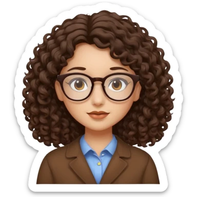 A girl has fair skin curly to wavy dark brown hair, has glasses and almond brown eyes sticker