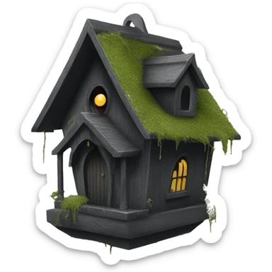 Realistic . Birdhouse. Haunted Addams house. birdhouse slightly mossy and spider webs  sticker