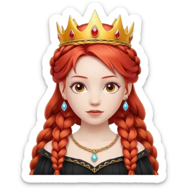 braided hair fire princess with black crown, red hair sticker