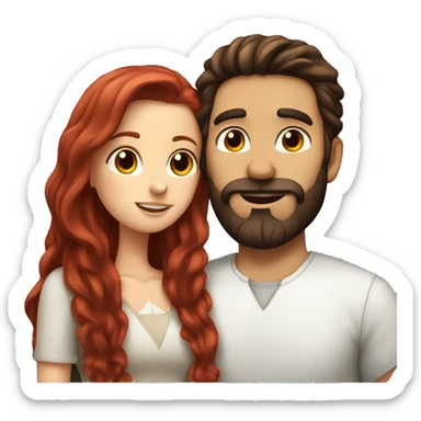 dark haired bearded guy with long hair kissing red haired girl sticker