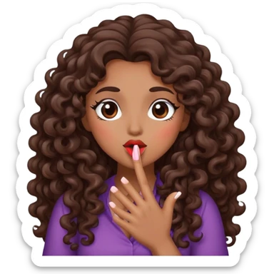 Brown woman with dark brown long curly hair blowing a kiss  sticker