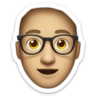 a man in a white hoodie with glasses and egg-shaped face with open mouth sticker