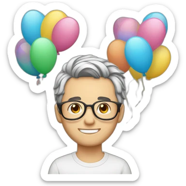 varon con cabello semi largo con raya al centro delgado con muchos globos sticker