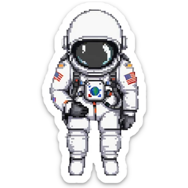 astronaut in white space suit with large helmet, gloves and life-support backpack exploring sticker