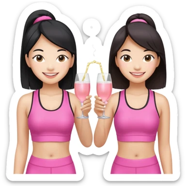 two girl pink pilates prosecco 1 asian 1 white sticker