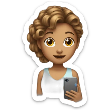 strigth bronw hair withe girl playing with a cellphone sticker