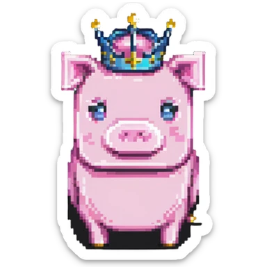 minecraft pig full body pink blocky animal with square head wearing a crown sticker