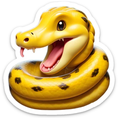 Cinematic Cute Yawning Anaconda Portrait Emoji, Head tilted slightly with a dramatic, wide-open yawn, showcasing a sinuous, scaled form with half-closed, drowsy eyes and an open, relaxed mouth, Simplified yet irresistibly adorable features, highly detailed, glowing with a soft, cozy jungle glow, high shine, relaxed yet expressive, stylized with a dash of whimsical reptilian charm, soft glowing outline, capturing the essence of a drowsy yet affectionate anaconda that appears ready to stretch out for a nap! sticker