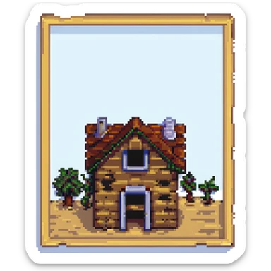 house under construction, pixel art, visible wooden frame sticker