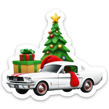 Create a merry Christmas’s message with a white mustang car from the 1960s with Santa in the drivers seat  sticker
