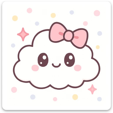 a fluffy white cloud with a pink bow and sparkles, girly charming appearance, pastel colors sticker