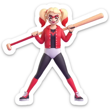 Harley Quinn holding a baseball bat sticker