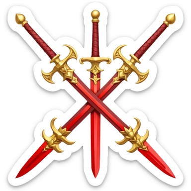 Golden fiery royal two crossed swrods with red gem and golden blade and golden handle sticker
