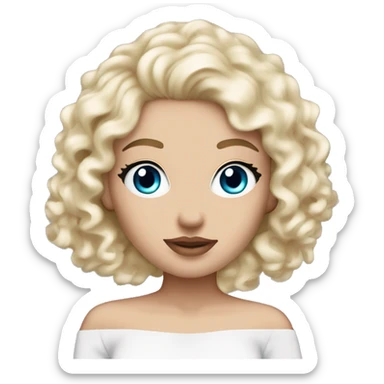 White girl- ocean blue eyes closed- beauty face mask massage full care- blonde curly hair pink headband white off shoulder shirt sticker